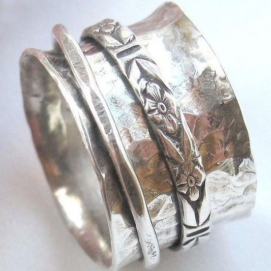 Antique Silver Floral Stacked Ring