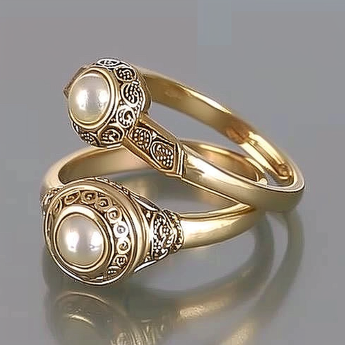 Classic Gold Ring Set with Inlaid Pearls