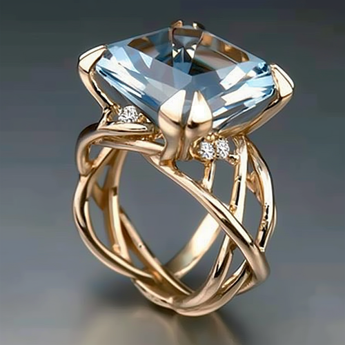 Retro Braided Gold Ring with Blue Glass Accent