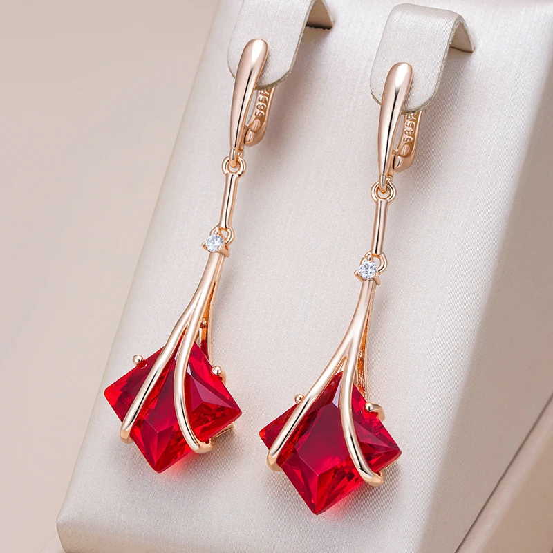 Elegant Red Cubic Crystal Dangling Earrings