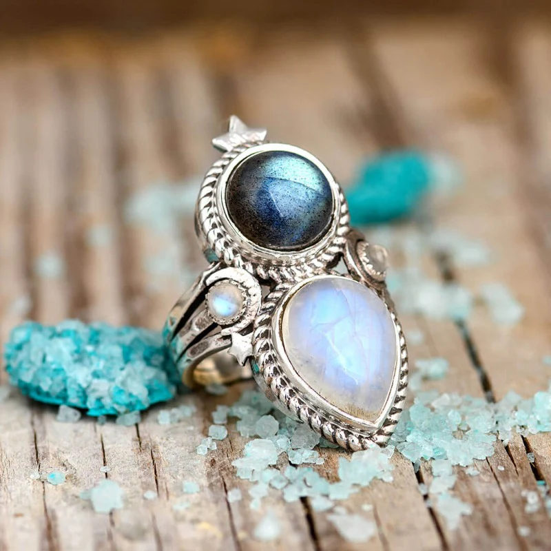 Retro Celestial Moonstone Ring