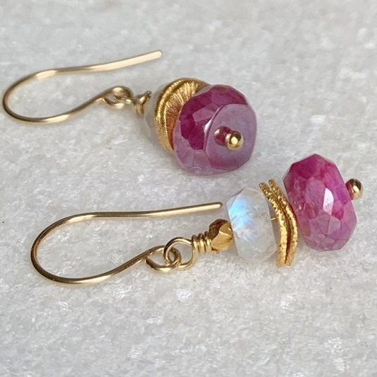 Retro Pink and White Gemstone Earrings