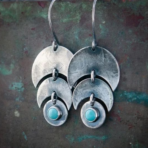 Antique Silver-Plated Earrings with Blue Gemstone