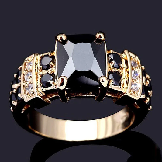 Classic Black Crystal and Gold Ring
