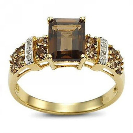 Antique Brown Crystal and Gold Ring