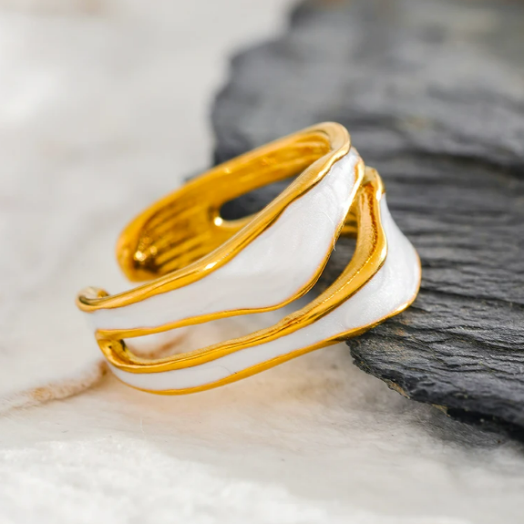 Antique White Enamel Gold Ring