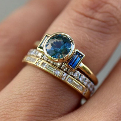 Elegant Vintage Blue Ring Set