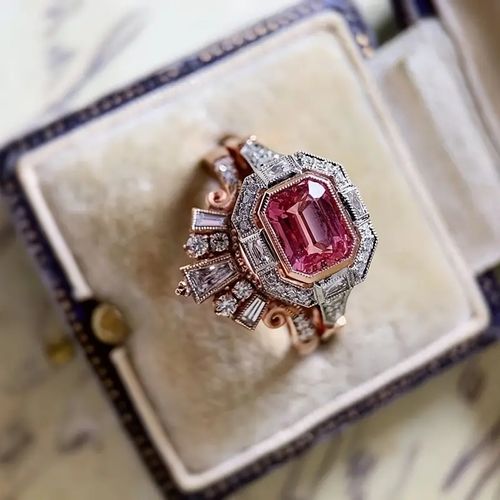 Retro Garnet and Zirconia Crystal Ring