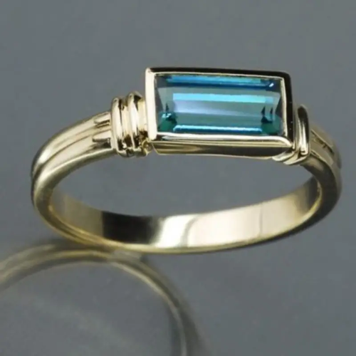 Retro Blue Glass Inlaid Rectangular Ring