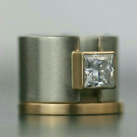 Antique Silver Inlaid Glass and Gold Ring