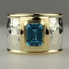 Retro Silver and Gold Ring with Blue Crystal Accent