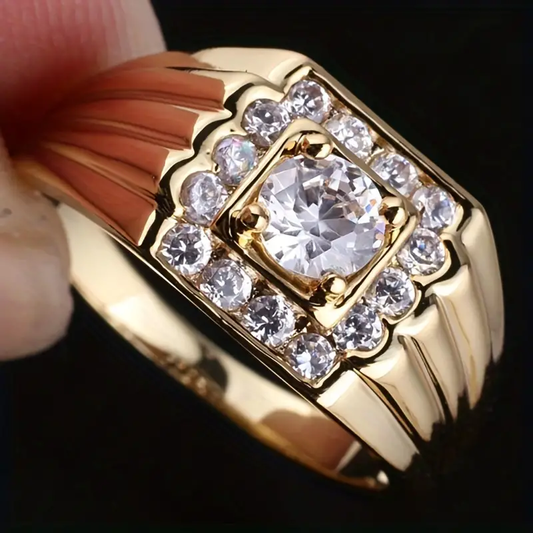 Retro Gold-Plated Zirconia Layered Ring