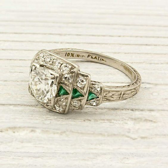 Antique Silver Ring with Crystal and Green Zirconia Accents