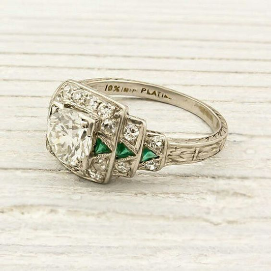 Antique Silver Ring with Crystal and Green Zirconia Accents