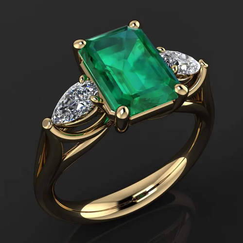 Retro Gold and Green Crystal Ring