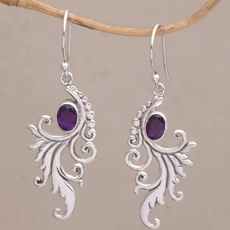 Antique Silver Earrings with Purple Gemstone
