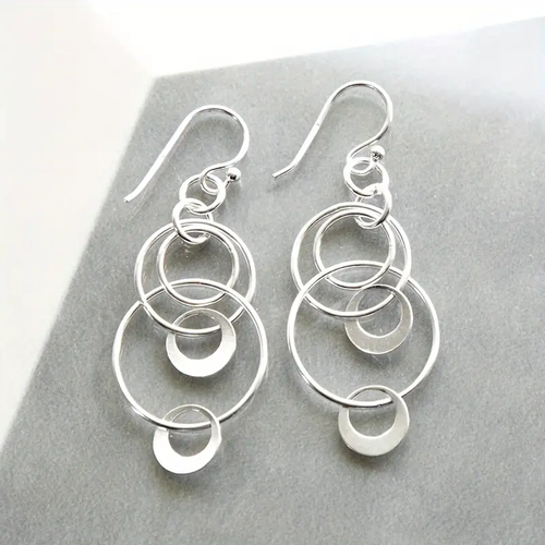 Retro Silver Earrings with Hanging Circle Design