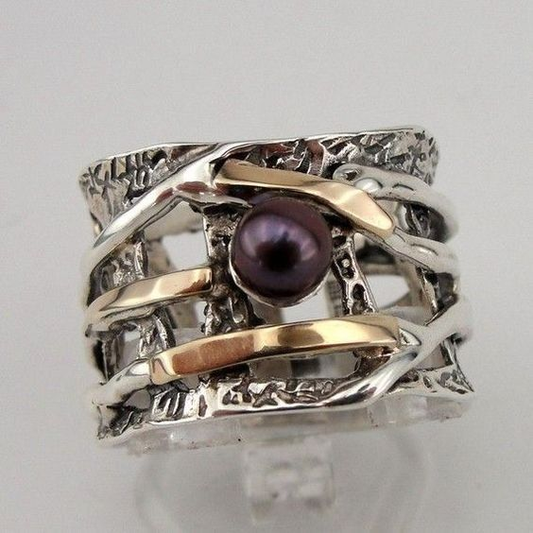 Antique-Inspired Dark Stone Layered Silver Ring