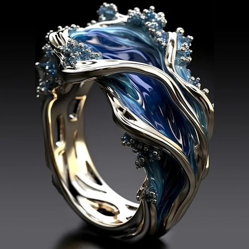 Retro Golden Ocean Wave Ring