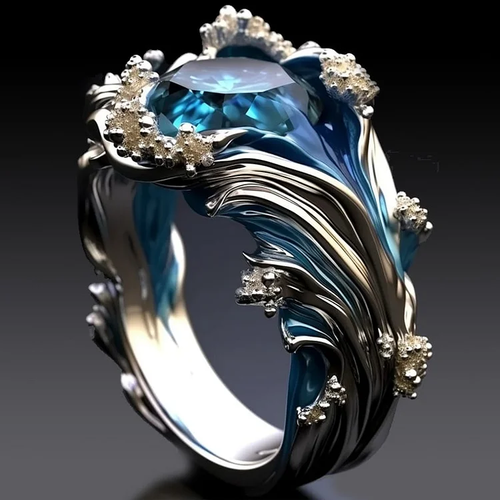 Retro Ocean Wave Crystal Ring