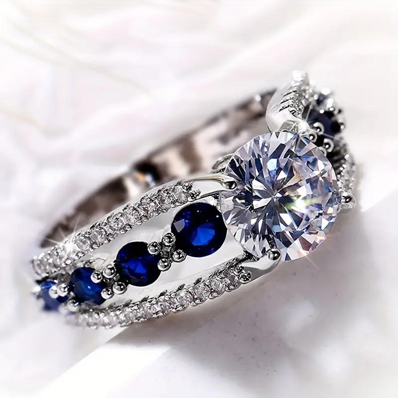 Classic Blue Zirconia Silver Ring