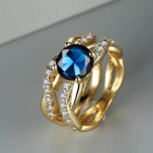 Classic Gold Ring with Layered Blue Zirconia