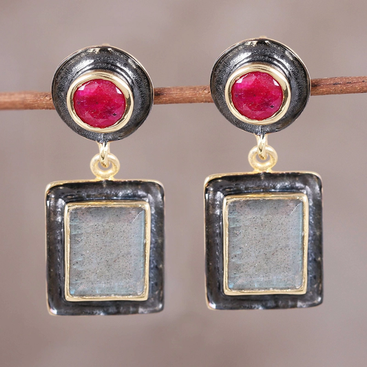Retro Square Red Gemstone Earrings