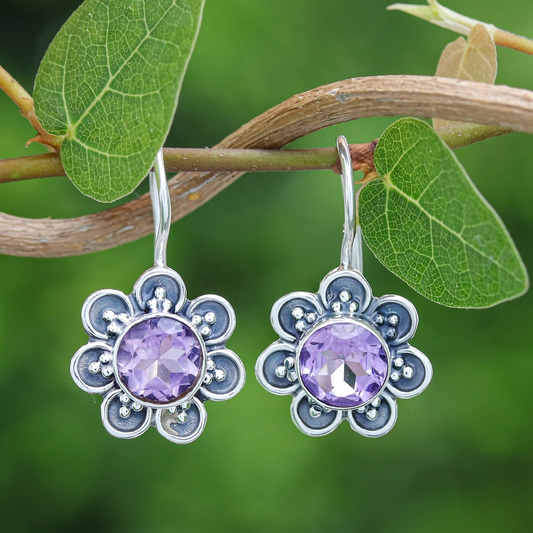 Retro Purple Crystal Floral Earrings