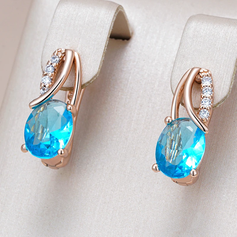 Chic Blue Curved Glass Earrings