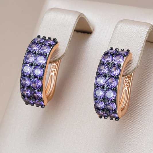 Chic Purple Crystal Hoop Earrings