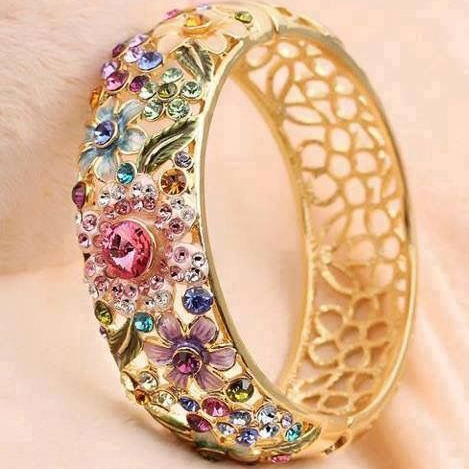 Retro Golden Colorful Crystal Open Ring