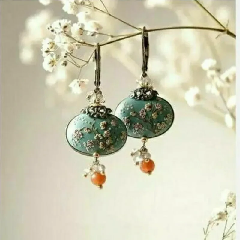 Retro Green Floral Earrings