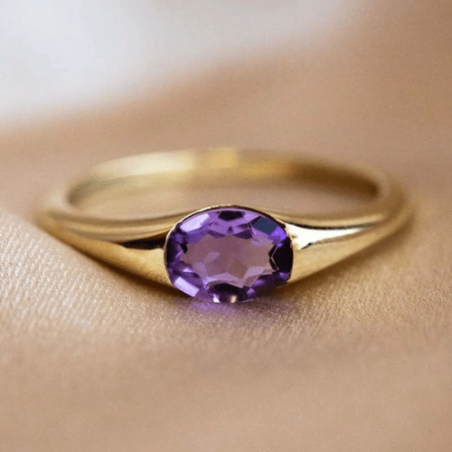 Antique Gold Ring with Purple Crystal Accent