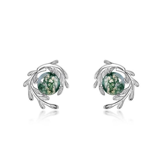 Retro Green and Silver Leaf Earrings