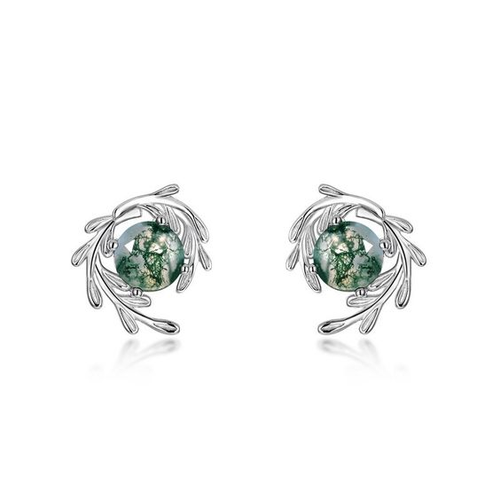 Retro Green and Silver Leaf Earrings