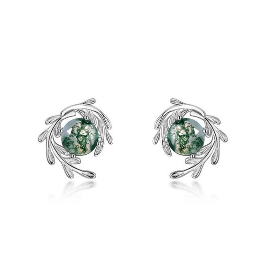 Retro Green and Silver Leaf Earrings