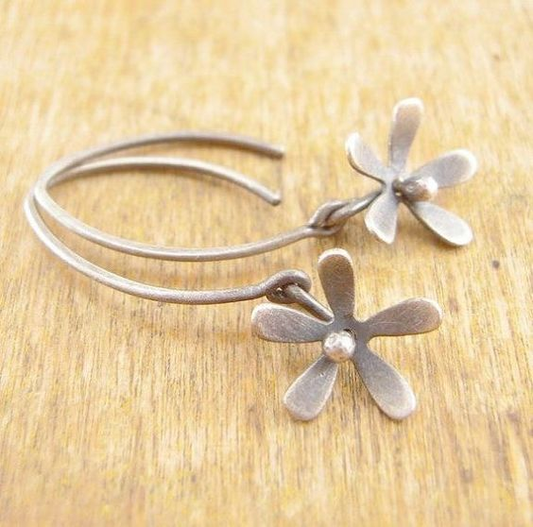 Retro Silver Floral Earrings