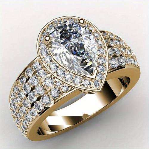 Classic Gold Ring with Vintage-Style Drop Zirconia