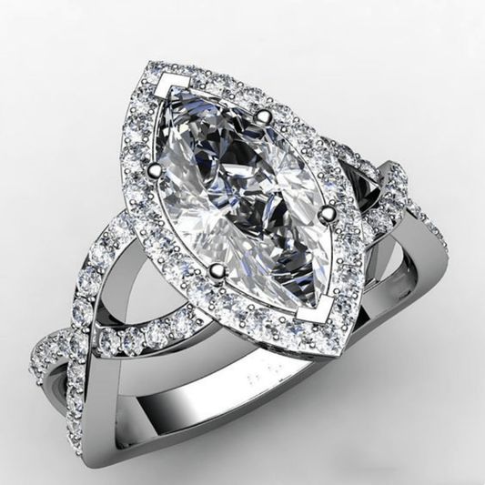 Retro Pointed Crystal Silver Ring