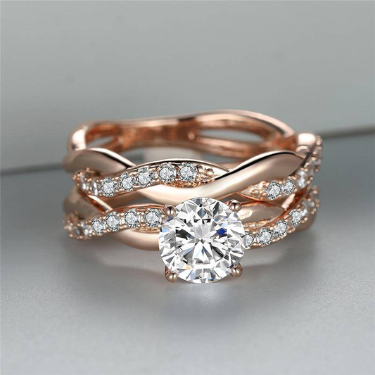 Antique-Inspired Layered Rose Zirconia Ring