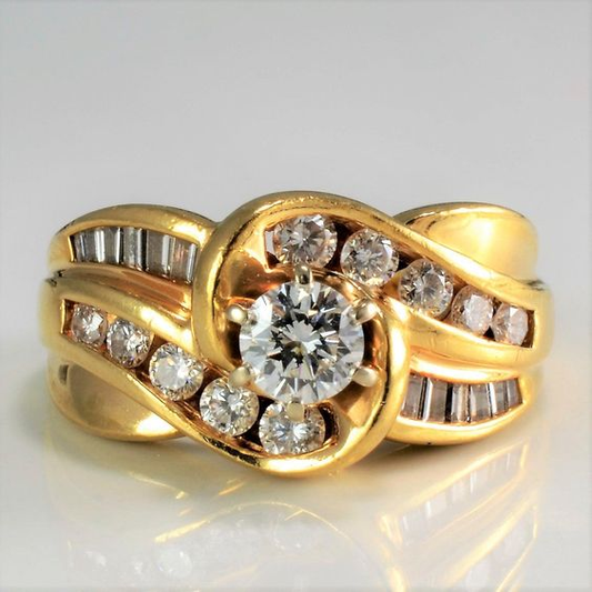 Retro Spiral Gold Ring with Zirconia Accents