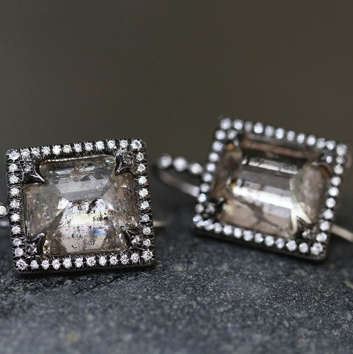 Retro Dark Glass Square Earrings