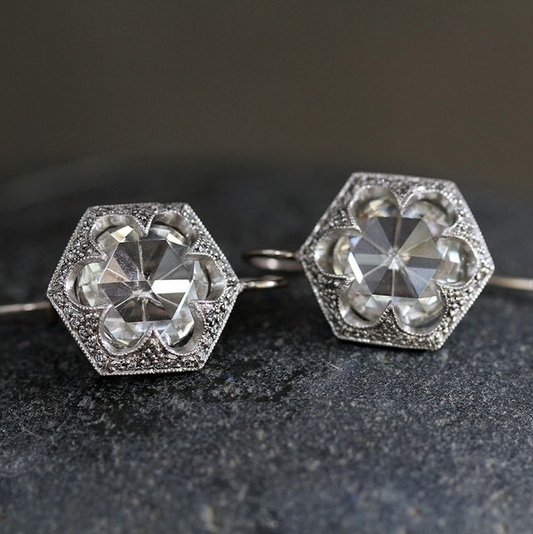 Retro White Round Glass Earrings