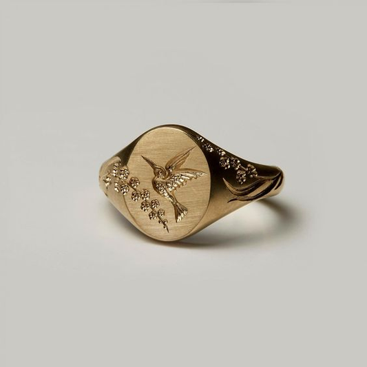 Antique Gold Hummingbird Seal Ring