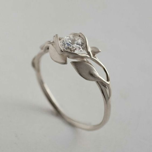 Antique Silver Leaf Zirconia Ring