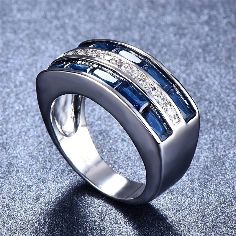 Retro Silver Ring with Blue Crystal and Zirconia Accents