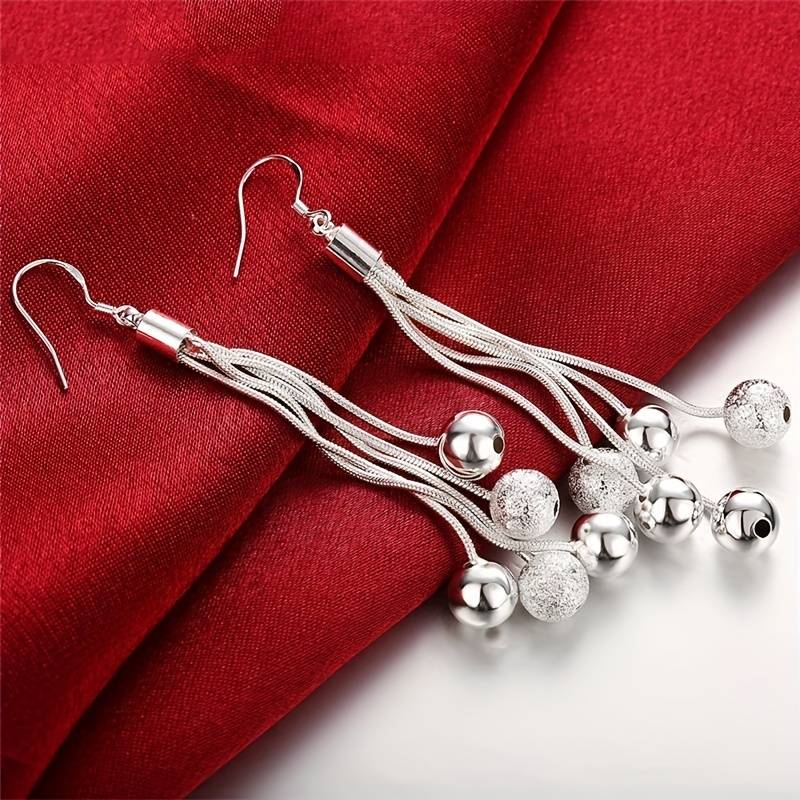 Retro Silver Bead Drop Earrings