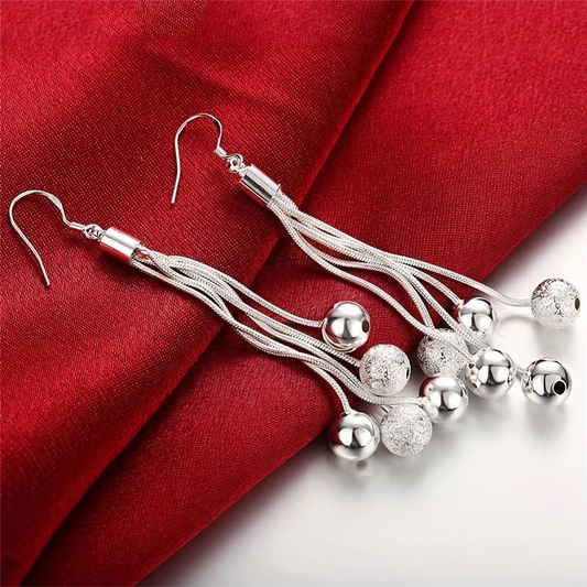 Retro Silver Bead Drop Earrings
