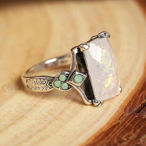 Classic Silver Ring with Vintage White Opal