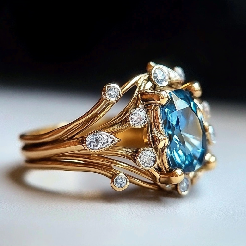 Antique Floral Blue Crystal Ring